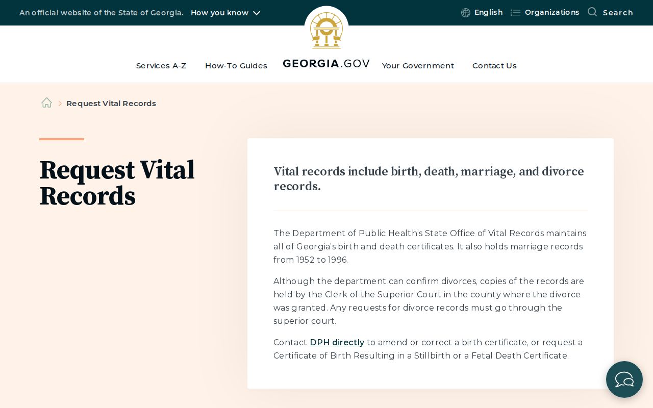 Georgia vital records request overview for confirming past Johns Creek residents