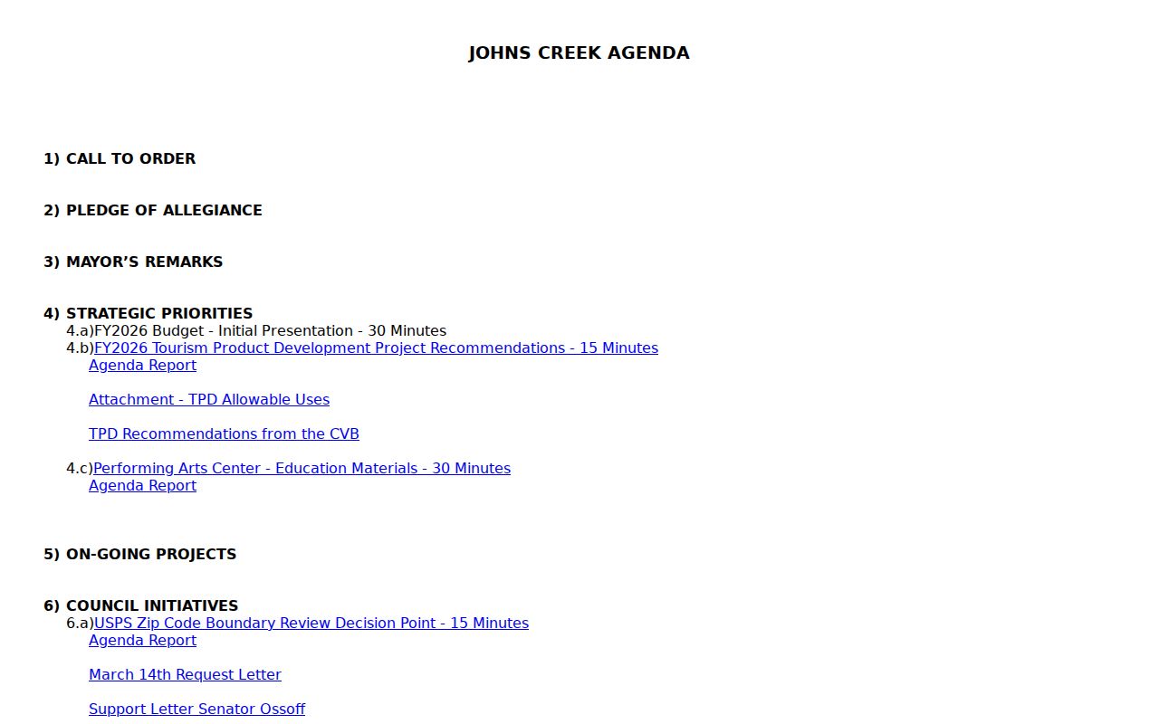 Johns Creek ZIP code directory boundary review in City Council records